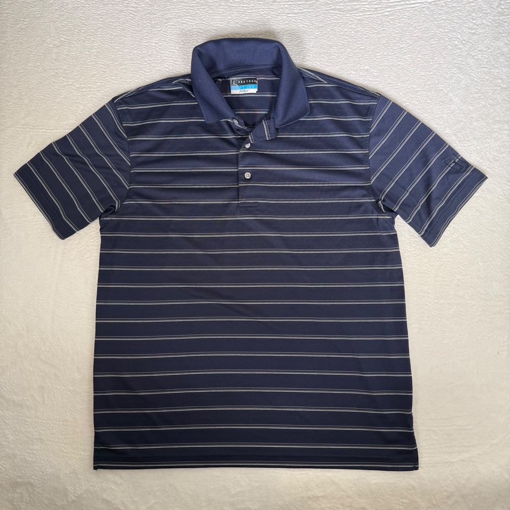 PGA Tour Airflux Mens Navy Blue Striped Golf Polo Shirt Size Large Breathable
